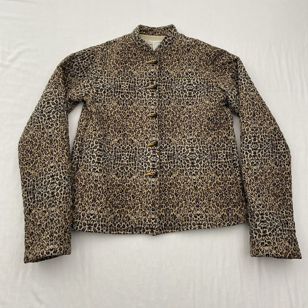 CA Sport Silk Jacket Animal Print Button Up Womens Small Leopard Cheetah